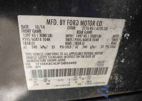 2015 Ford Explorer Xlt z USA, uszkodzony, nr VIN 1FM5K8D83FGB03455